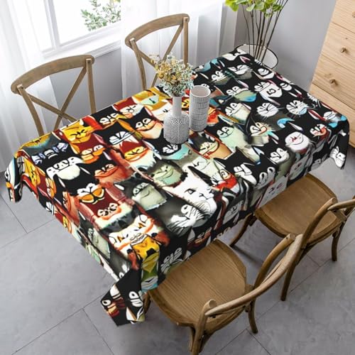 SABFWF Rechteckige Tischdecke mit Cartoon-Katzen-Aufdruck, Thanksgiving-Tischdecke, dekorative Tischdecke von SABFWF