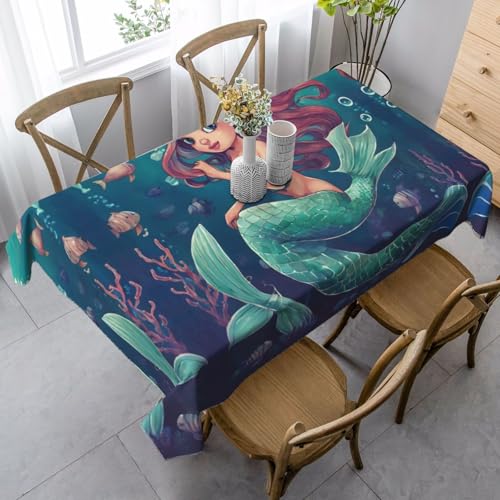 SABFWF Rechteckige Tischdecke mit Meerjungfrauen-Druck, Thanksgiving-Tischdecke, dekorative Tischdecke von SABFWF