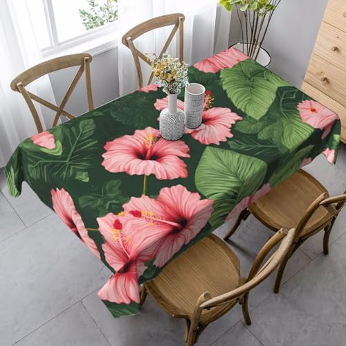 SABFWF Rechteckige Tischdecke mit Vegetationsblättern mit Hibiskusblumen-Druck, Thanksgiving-Tischdecke, dekorative Tischdecke von SABFWF