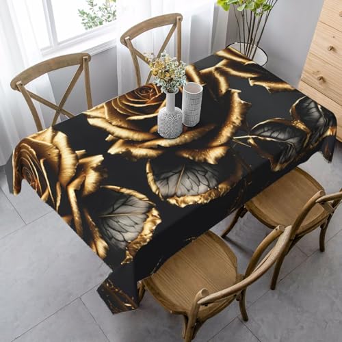 SABFWF Rechteckige Tischdecke mit schwarzem und goldfarbenem Blumendruck, Thanksgiving-Tischdecke, dekorative Tischdecke von SABFWF