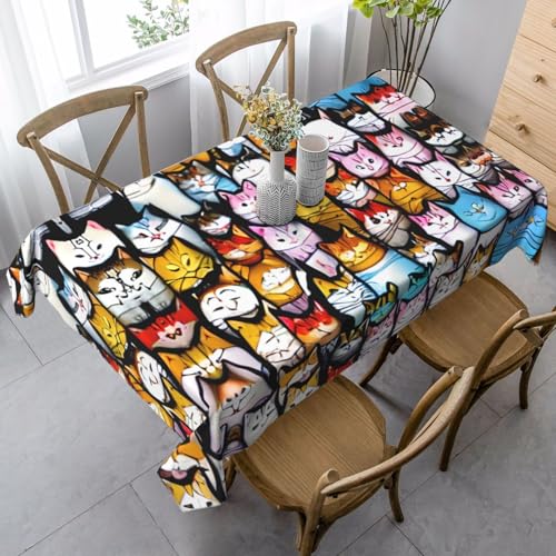 SABFWF Rechteckige Tischdecke mit vielen Cartoon-Katzen-Aufdruck, Thanksgiving-Tischdecke, dekorative Tischdecke von SABFWF