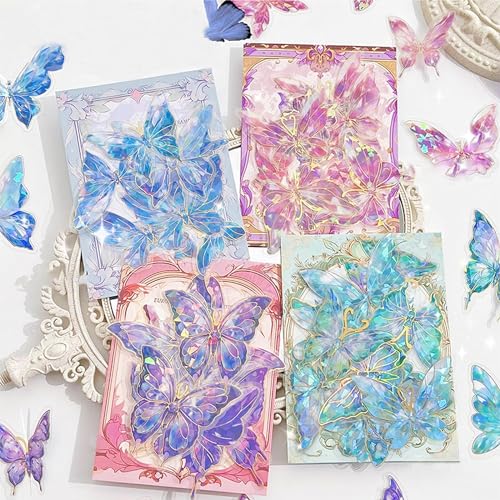 80 Stück Schmetterling Aufkleber, Transparente Dekorative Aufkleber Wasserfest Scrapbooking Sticker Set, PET Aufkleber Schmetterlinge für DIY Fotoalbum Tagebuch Scrapbooking Gepäck Kalender Wand von SABVITA