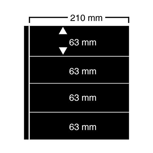 SAFE Einsteckblätter Nr. 424 für Compact A4-Album I 1-seitig nutzbare, schwarze Einsteckblätter aus ph-neutralem Karton I 4 gleichgroße Unterteilungen à H 63 x B 210 mm I (VE) 10 Blätter von SAFE