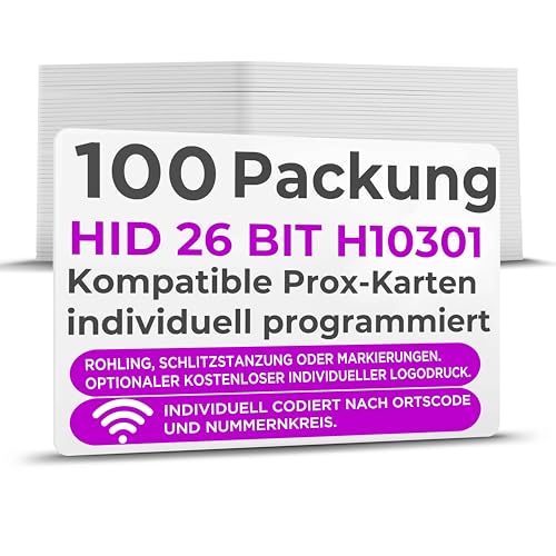 RAS - Individuell programmierte Prox-Karten – kompatibel mit HID 26 Bit H10301 oder 34 Bit H10306 Format HID 1386 ISOProx II (100) von SAFEHITCH