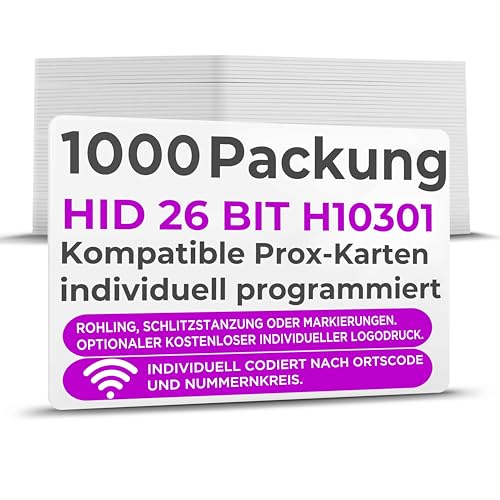 RAS - Individuell programmierte Prox-Karten – kompatibel mit HID 26 Bit H10301 oder 34 Bit H10306 Format HID 1386 ISOProx II (1000) von SAFEHITCH