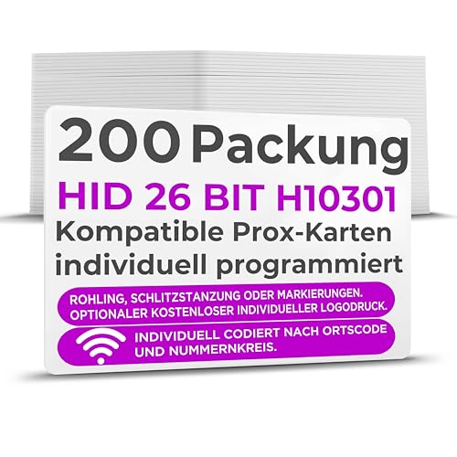 RAS - Individuell programmierte Prox-Karten – kompatibel mit HID 26 Bit H10301 oder 34 Bit H10306 Format HID 1386 ISOProx II (200) von SAFEHITCH