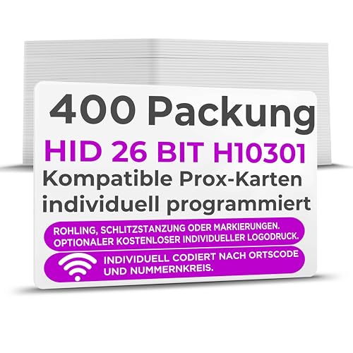 RAS - Individuell programmierte Prox-Karten – kompatibel mit HID 26 Bit H10301 oder 34 Bit H10306 Format HID 1386 ISOProx II (400) von SAFEHITCH