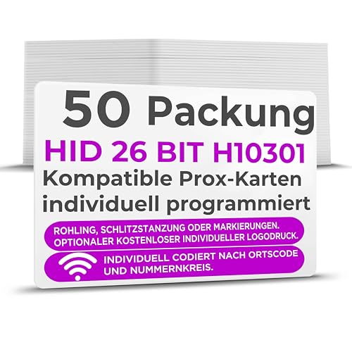 RAS - Individuell programmierte Prox-Karten – kompatibel mit HID 26 Bit H10301 oder 34 Bit H10306 Format HID 1386 ISOProx II (50) von SAFEHITCH