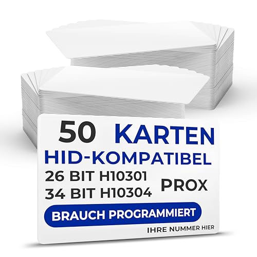 RAS - Individuell programmierte Prox-Karten – kompatibel mit HID 26 Bit H10301 oder 34 Bit H10306 Format HID 1386 ISOProx II (50) von SAFEHITCH