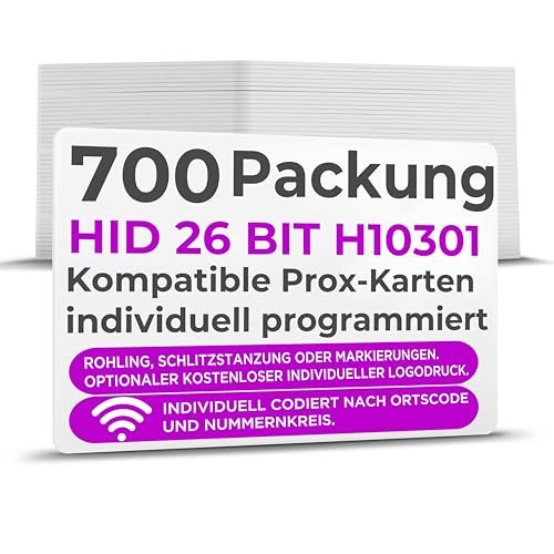 RAS - Individuell programmierte Prox-Karten – kompatibel mit HID 26 Bit H10301 oder 34 Bit H10306 Format HID 1386 ISOProx II (700) von SAFEHITCH