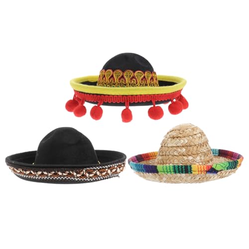 SAFIGLE 3 Stück Hund Sombrero Haustier Halloween Hut Mini Geburtstag Hüte Dress-Up Hand Mode Mexiko Stil Hut Für Haustier Kostüm Für Hund von SAFIGLE