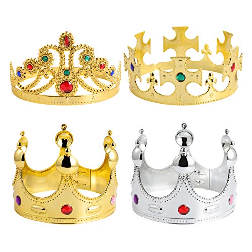 SAFIGLE 4 Stück Party Stirnband Prinz Kostüm Zubehör König Kostüm Zubehör Gold Jeweled Crown Königlichen König Crown Kleid up Crown Gold Crown Geburtstag Partei Liefert Passen Krone Mann von SAFIGLE