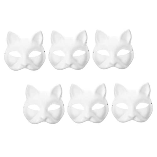 SAFIGLE 6 Stück Diy-Papiermasken Leere Weiße Halbmasken Handbemalte Papiermasken Zum Basteln Bastel- Zum Dekorieren Bemalbare Katzen-Cosplay-Masken Aus Papier von SAFIGLE