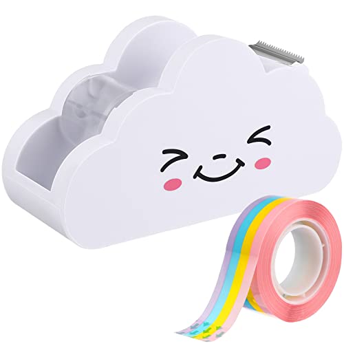 SAFIGLE Wolken-Klebebandspender mit Regenbogen-Klebeband, Cartoon-Desktop-Klebeband Cutter, Niedlicher Rollenbandhalter für Büromaterialien und Schulbedarf von SAFIGLE