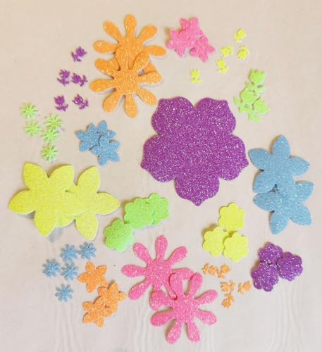 50 Neon-Blumen Hotfix Glitter 1 bis 4 cm zum Aufbügeln von SAFIRMES