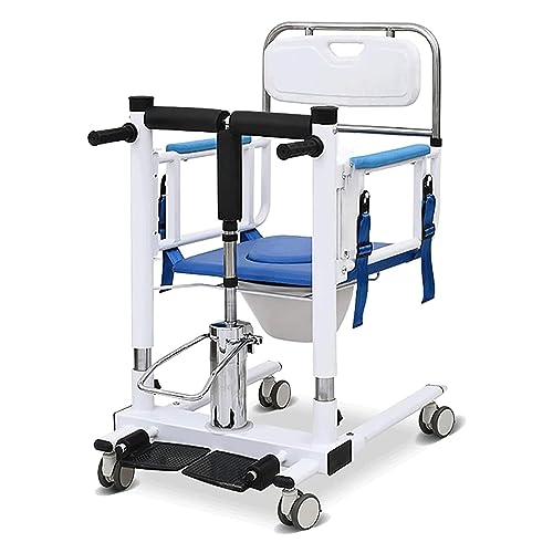 SAGGION Hydraulischer Patientenlift-Rollstuhl für zu Hause mit Infusionsständer und Schreibtischablage, tragbarer 4-in-1-Transferlifter, Nachtstuhl aus Stahl für ältere, behinderte Senioren von SAGGION