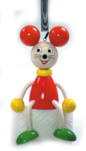 SAICO Original Schwingfigur Maus aus Holz mit Metallfeder, Schwingende Figur, Springfigur, Dekoration für Kinderzimmer, handgefertigt, ca. 10 x 7 x 13 cm von SAICO Original