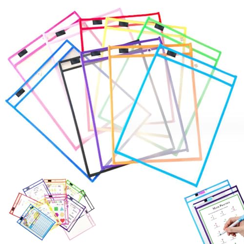 10 Stück Abwischbare Durchsichtige Hüllen A4 Dry Erase Taschen Beschreib und Wiederverwendbar Dry Erase Pockets für Büro und Schulbedarf 10 Farben von SAIJIAN