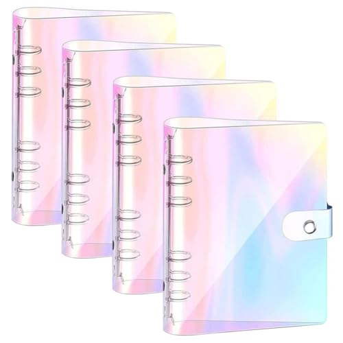 4 Stück Ringbuch A5 Nachfüllbar Notizbuch Ringbuchordner Transparente Rainbow Ringbuch Weicher PVC Einband 6 Ring Binder A5 Nachfüllbar 6 Löcher Notizpapier Binder Taschen von SAIJIAN