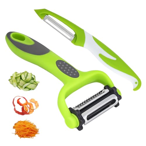 Gemüseschäler Kartoffelschäler für Küche Apfelschäler Obst Gerade Klinge Y-Form und I-Form Edelstahl Schäler Orange Kiwi Cutter Gemüseschäler mit ergonomischem Anti-Rutsch-Griff 2 Stück von SAIOTER