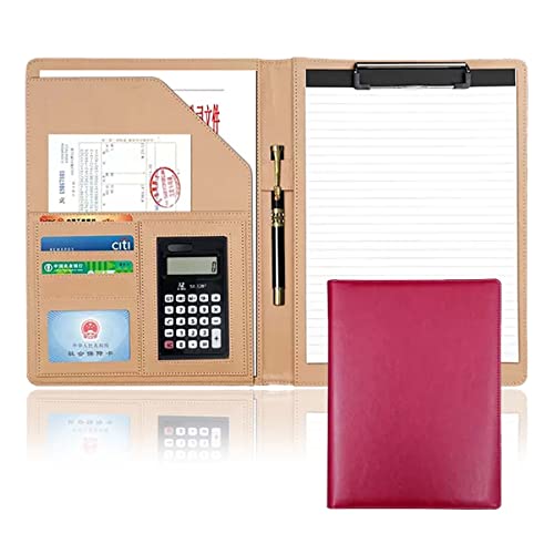 Faltbares Padfolio-Klemmbrett for Schreiben von Notizblöcken, A4-Portfolio aus PU-Leder mit 12-stelligem Taschenrechner for die Ausbildung for Lebenslauf eines Geschäftsvorstellungsgesprächs(Pink a) von SAJMAKUWLA