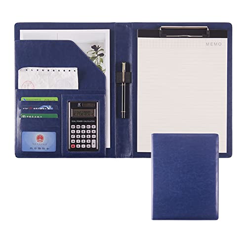 Lebenslauf-Padfolio-Portfolio-Ordner, PU-Leder, Business-Dokumenten-Organizer im Briefformat mit Zwischenablage for Interview, Konferenz und Präsentation (rot, kein Taschenrechner).(Blue,12 digit calc von SAJMAKUWLA