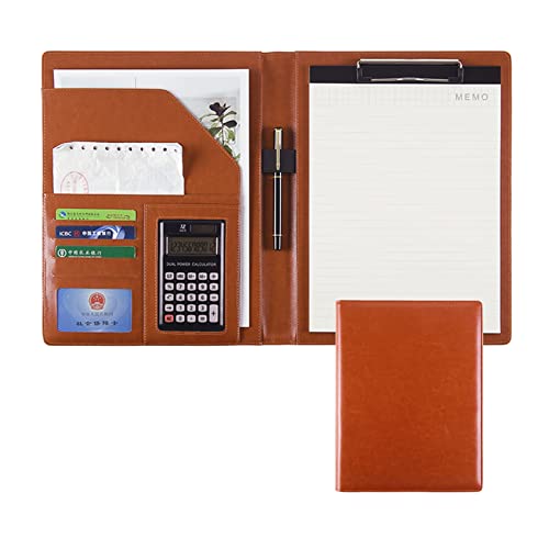 Lebenslauf-Padfolio-Portfolio-Ordner, PU-Leder, Business-Dokumenten-Organizer im Briefformat mit Zwischenablage for Interview, Konferenz und Präsentation (rot, kein Taschenrechner).(Brown,12 digit cal von SAJMAKUWLA