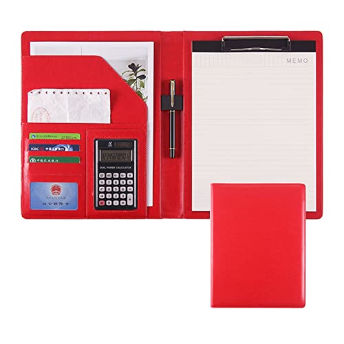 Lebenslauf-Padfolio-Portfolio-Ordner, PU-Leder, Business-Dokumenten-Organizer im Briefformat mit Zwischenablage for Interview, Konferenz und Präsentation (rot, kein Taschenrechner).(Red,12 digit calcu von SAJMAKUWLA