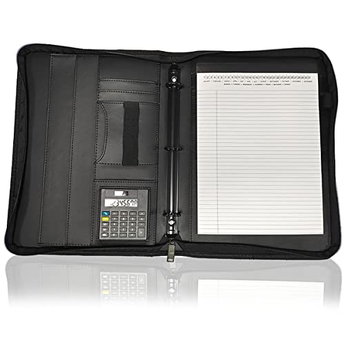 SAJMAKUWLA A4-Padfolio-Portfolio, 3-Ring-Organizer, PU-Leder-Ordner, Business-Dokumenten-Notizbuch, Reißverschluss-Portfolio for Damen/Herren(Black C) von SAJMAKUWLA