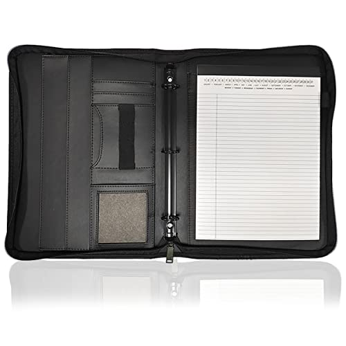 SAJMAKUWLA A4-Padfolio-Portfolio, 3-Ring-Organizer, PU-Leder-Ordner, Business-Dokumenten-Notizbuch, Reißverschluss-Portfolio for Damen/Herren(Black a) von SAJMAKUWLA