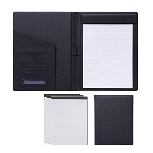 SAJMAKUWLA A4 Padfolio Portfolio Konferenzmappe Hülle Executive Business Padfolio Lebenslaufmappe Visitenkartenhalter PU Leder Padfolio for Damen Herren(Black,3 notepads) von SAJMAKUWLA