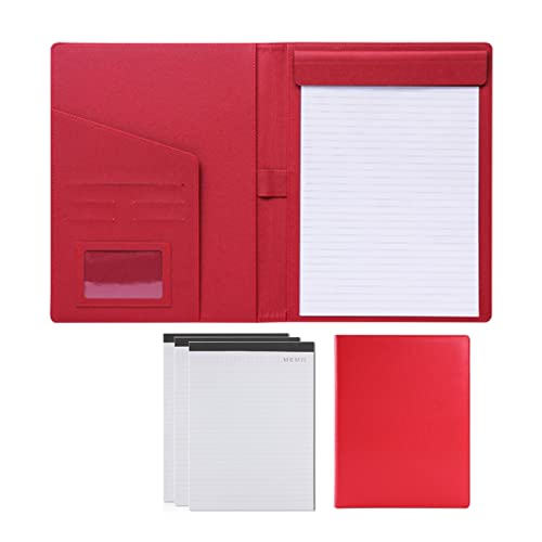 SAJMAKUWLA A4 Padfolio Portfolio Konferenzmappe Hülle Executive Business Padfolio Lebenslaufmappe Visitenkartenhalter PU Leder Padfolio for Damen Herren(Red,3 notepads) von SAJMAKUWLA