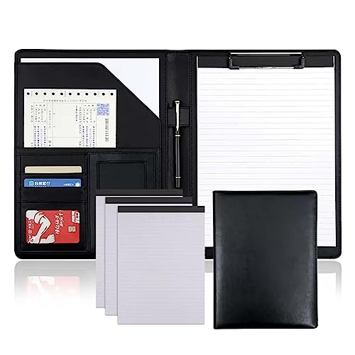 SAJMAKUWLA A4-Portfolio-Ordner, Padfolio mit Notizblöcken, PU-Leder, Business-Konferenz-Aktenordner, Organizer, Padfolio for Damen/Herren(Black) von SAJMAKUWLA