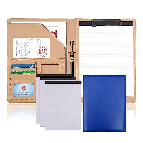 SAJMAKUWLA A4-Portfolio-Ordner, Padfolio mit Notizblöcken, PU-Leder, Business-Konferenz-Aktenordner, Organizer, Padfolio for Damen/Herren(Blue) von SAJMAKUWLA