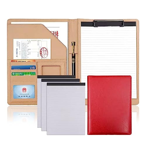 SAJMAKUWLA A4-Portfolio-Ordner, Padfolio mit Notizblöcken, PU-Leder, Business-Konferenz-Aktenordner, Organizer, Padfolio for Damen/Herren(Red) von SAJMAKUWLA