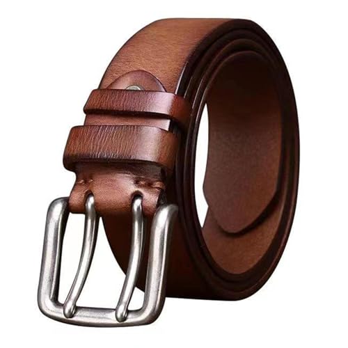 SAJMAKUWLA Cowboy Belt, Grommet-Rindsledergürtel for Herren, Robustes, vollnarbiges, legeres Lederband, 1 1/2 Zoll Doppelzinken-Schnalle im Retro-Stil(Brown,100cm/39) von SAJMAKUWLA