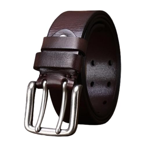 SAJMAKUWLA Cowboy Belt, Grommet-Rindsledergürtel for Herren, Robustes, vollnarbiges, legeres Lederband, 1 1/2 Zoll Doppelzinken-Schnalle im Retro-Stil(Coffee,100cm/39) von SAJMAKUWLA