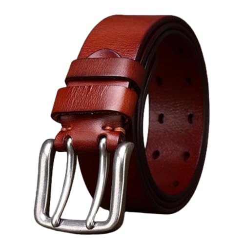 SAJMAKUWLA Cowboy Belt, Grommet-Rindsledergürtel for Herren, Robustes, vollnarbiges, legeres Lederband, 1 1/2 Zoll Doppelzinken-Schnalle im Retro-Stil(Reddish Brown,100cm/39) von SAJMAKUWLA