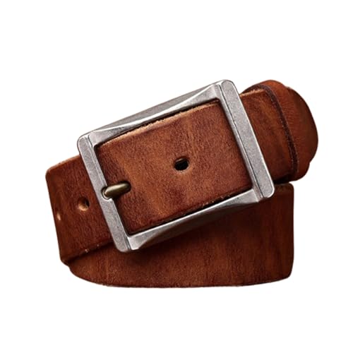 SAJMAKUWLA Cowboy Belt, Vintage-Gürtel for Jeans, Kleider, Robustes 5 mm Dickes Lederband mit antiksilberner rechteckiger Schnalle, 1 1/2 Zoll(Brown,100cm/39) von SAJMAKUWLA