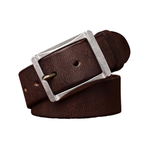 SAJMAKUWLA Cowboy Belt, Vintage-Gürtel for Jeans, Kleider, Robustes 5 mm Dickes Lederband mit antiksilberner rechteckiger Schnalle, 1 1/2 Zoll(Coffee,100cm/39) von SAJMAKUWLA