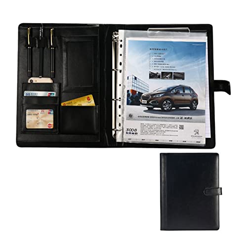 SAJMAKUWLA PU-Leder-Padfolio-Ringordner mit Klemmbrett, Lebenslauf, Leder-Portfolio, Ledermappe, Business-Konferenz, A4-Portfolio-Mappe, Padfolio for die Arbeit(Black) von SAJMAKUWLA