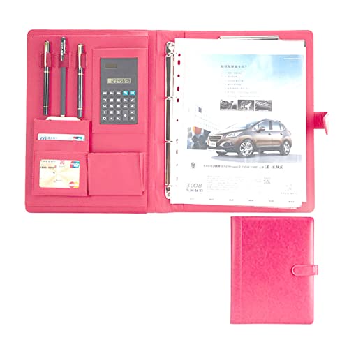 SAJMAKUWLA PU-Leder-Padfolio-Ringordner mit Klemmbrett, Lebenslauf, Leder-Portfolio, Ledermappe, Business-Konferenz, A4-Portfolio-Mappe, Padfolio for die Arbeit(Pink) von SAJMAKUWLA