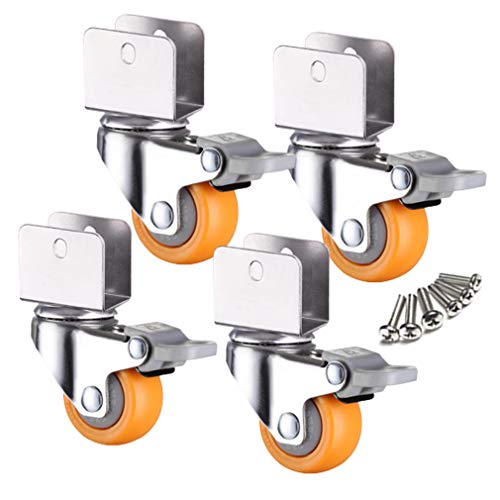 SAJMAKUWLA Swivel Caster Wheels,Furniture castors, 4 Stück Nylon-Kinderbett, 1,5-Zoll-Rad, U-Klemme Oben, drehbare Universal-Lenkbremsenrolle, Belastung 60 kg,(4brake,16mm/0.63in) von SAJMAKUWLA