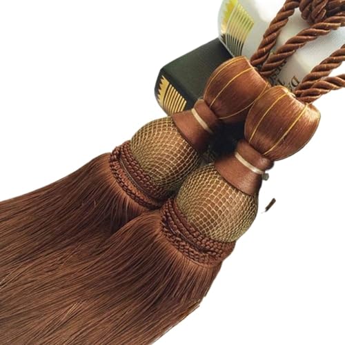 SAJMAKUWLA Tassel Cord Curtain, 2 Stücke Vorhang Hängende Kugel Quaste Raffhalter Zurrgurt Lobbing Gurt Goldene Schnalle Neue Heimdekoration/Rot(Brown) von SAJMAKUWLA