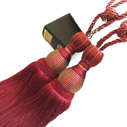 SAJMAKUWLA Tassel Cord Curtain, 2 Stücke Vorhang Hängende Kugel Quaste Raffhalter Zurrgurt Lobbing Gurt Goldene Schnalle Neue Heimdekoration/Rot(Red) von SAJMAKUWLA