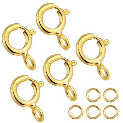 SAKDWUR 18 Karat Gold Halskettenverschlüsse – 5 mm Federverschlüsse für Schmuckherstellung, 4 mm Biegeringe, Schmuckverschlüsse und Verschlüsse, geeignet für Schmuckherstellung, Halsketten, Armbänder von SAKDWUR