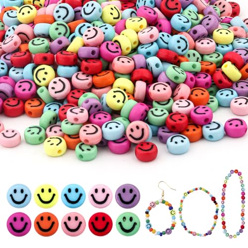 Smiley-Perlen mit Smiley-Gesicht, 7 mm, gemischte, bunte Acryl-Abstandshalter, niedlich, lustige Perlen für Armbänder, Halsketten, Ohrringe, DIY-Schmuckherstellung, 450 Stück von SAKDWUR