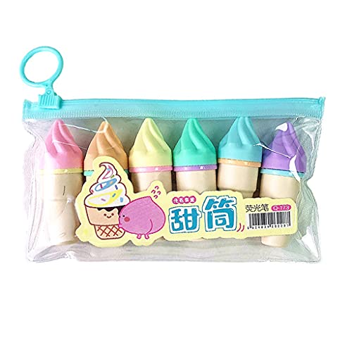 SAKEIOU 6 Stück Netter Mini Textmarker Kawaii Eiscreme Form Fluoreszierende Marker Stifte Textmarker 6 Farben von SAKEIOU