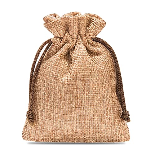 SAKETOS Jutesäckchen 10 Stück Jute Säckchen Jutesack Klein Stoffsäckchen mit Zugband Jute Beutel Kleine Säckchen Kleine Stoffbeutel Jutesäckchen Geschenkbeutel Säckchen I 6 x 8 cm – Hellbraun von SAKETOS