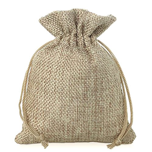 SAKETOS Jutesäckchen 10 Stück Jute Säckchen Jutesack Klein Stoffsäckchen mit Zugband Jute Beutel Kleine Säckchen Kleine Stoffbeutel Jutesäckchen Geschenkbeutel Säckchen I 6 x 8 cm – Naturfarbe von SAKETOS